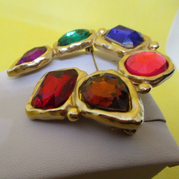 Park Lane Colorful Rhinestone Brooch Multi Colored Lucite Rhinestone Brooch - Picture 8 of 10